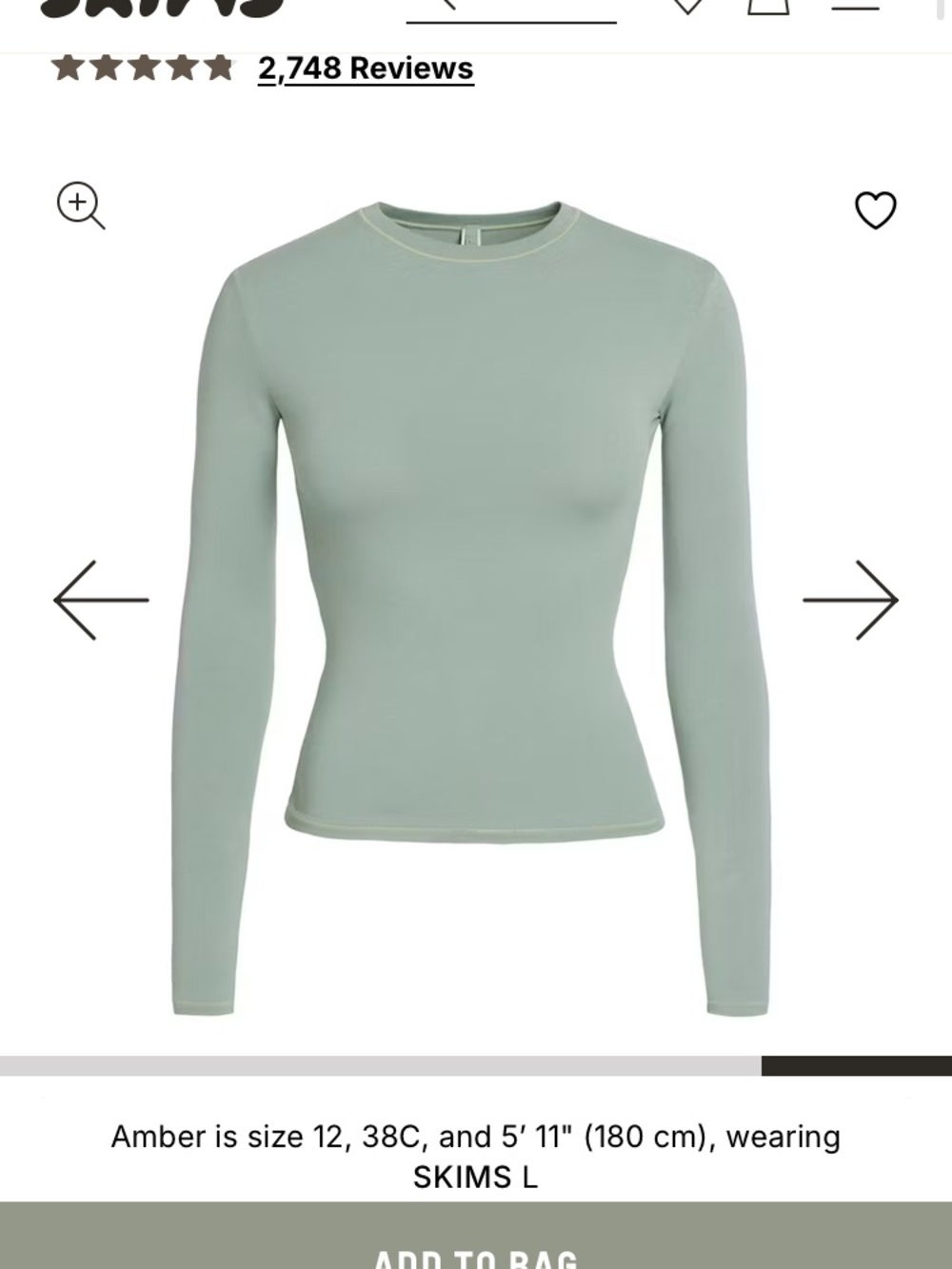 SKIMS Sage Green Long Sleeve Crewneck Top - Slim Fit